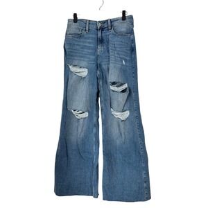Hollister Women's Blue High-Rise Extreme Baggy Distressed‎ Jeans W 27  5 L